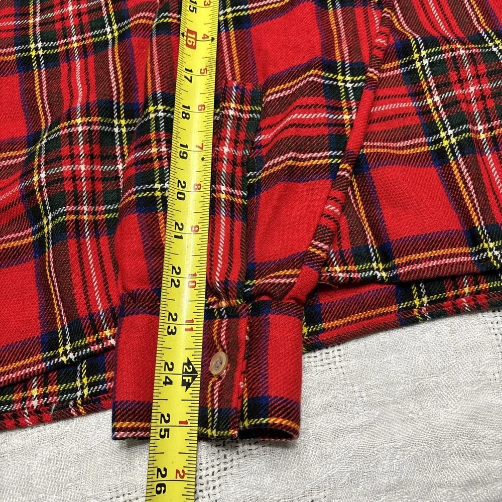 Vtg Sz L Henryk Shirt Mens Large Red Blue Plaid Button Up Wool Blend Made UK 90s